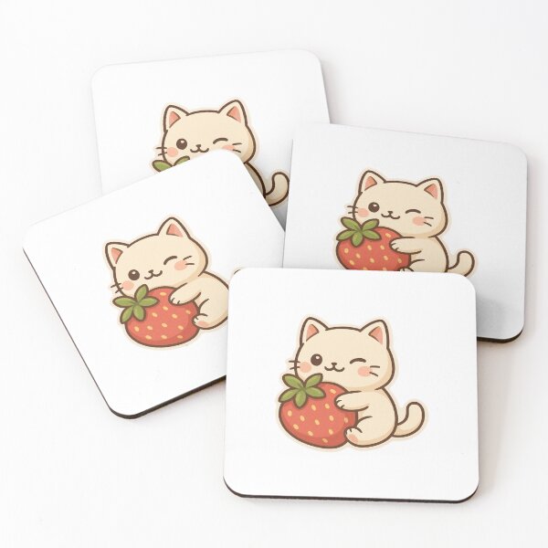 Item preview, Kawaii Cat Holding a Strawberry designed and sold by Vibe Vault Studio.