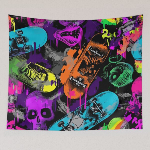 Item preview, colorful skull and skateboard graffiti art designed and sold by dcrc.