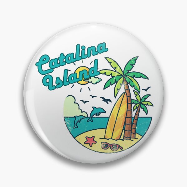 Item preview, Catalina Island Retro Vintage Beach — Surfboard Dolphins Palm Trees Distressed Souvenir Art designed and sold by DonnaRaine.