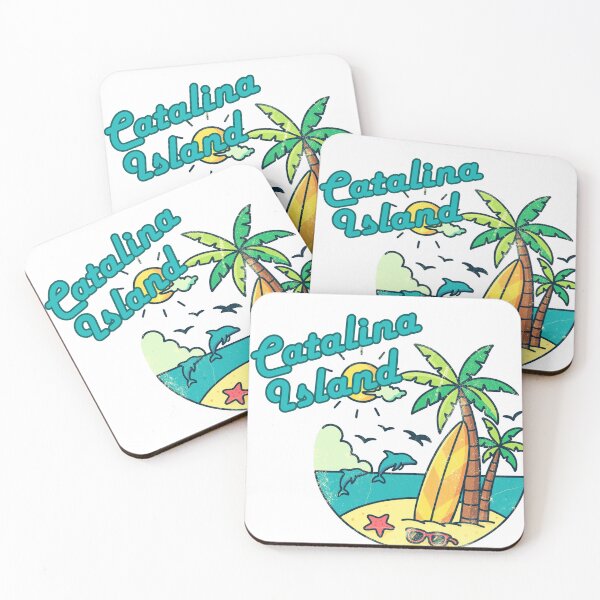 Item preview, Catalina Island Retro Vintage Beach — Surfboard Dolphins Palm Trees Distressed Souvenir Art designed and sold by DonnaRaine.