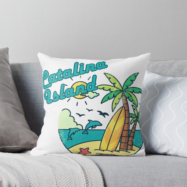 Item preview, Catalina Island Retro Vintage Beach — Surfboard Dolphins Palm Trees Distressed Souvenir Art designed and sold by DonnaRaine.