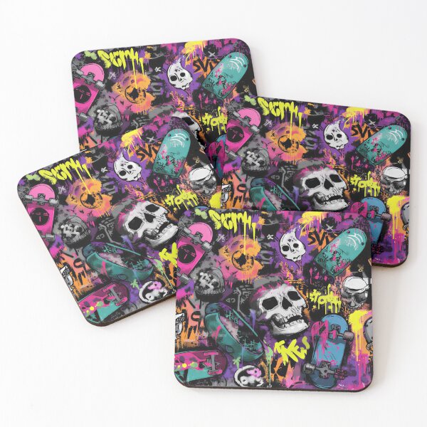 Item preview, colorful skull and skateboard graffiti art designed and sold by dcrc.