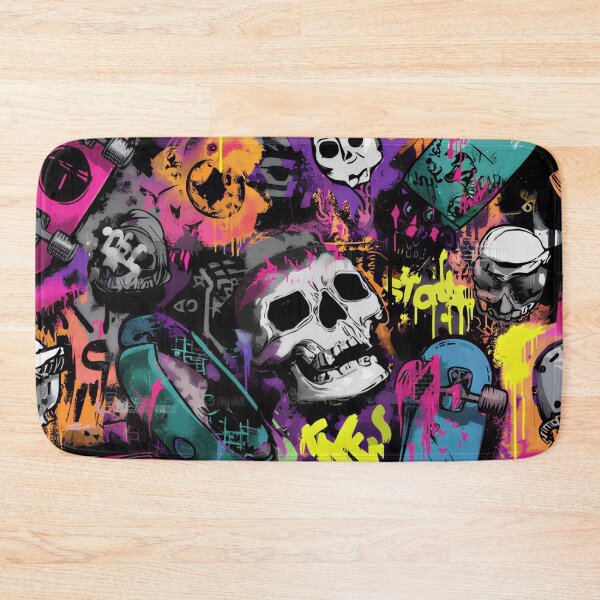 Item preview, colorful skull and skateboard graffiti art designed and sold by dcrc.