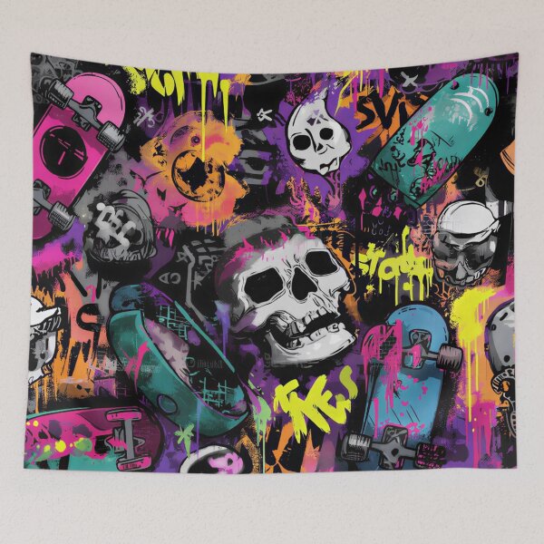 Item preview, colorful skull and skateboard graffiti art designed and sold by dcrc.