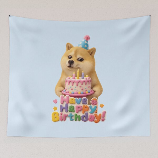 Item preview, Cute Birthday Dog Cake | Kawaii Shiba Meme Puppy Birthday Party Art designed and sold by Moons Studio.