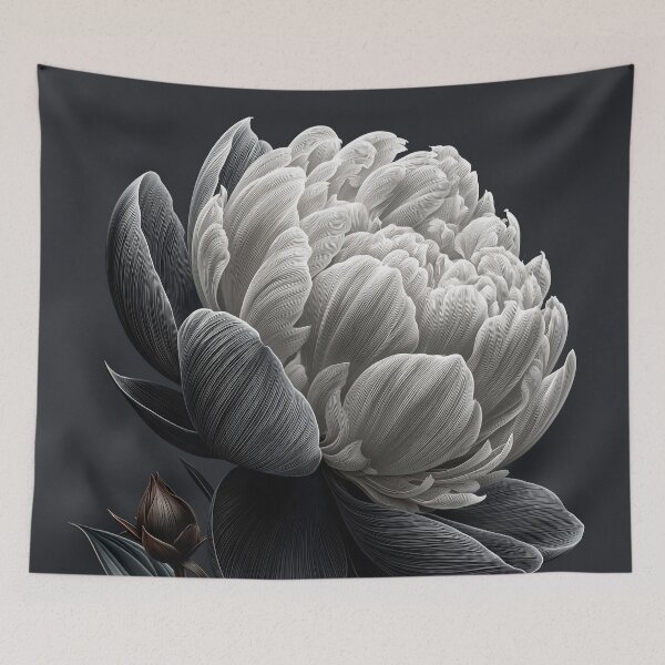 Item preview, Elegant Monochrome Peony - Minimalist Fine Art Illustration designed and sold by SlowRegardArt.