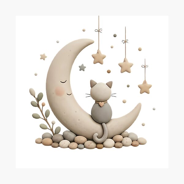 Item preview, Moonlit Cat Pebble Art Shirt | Cute Cat on Crescent Moon | Cozy Minimalist Cat Lover Aesthetic Tee designed and sold by PebbleMood.