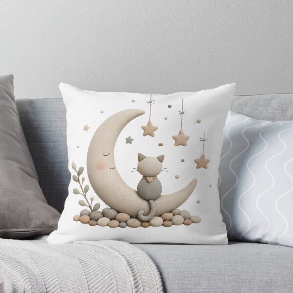 Item preview, Moonlit Cat Pebble Art Shirt | Cute Cat on Crescent Moon | Cozy Minimalist Cat Lover Aesthetic Tee designed and sold by PebbleMood.