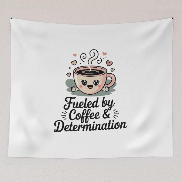 Item preview, Fueled by Coffee & Determination – Cute Motivational Coffee Lover Design designed and sold by Cool-cat-art.