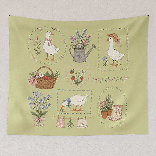 Item preview, Coquette Goose Cottagecore Floral Gardening Strawberry Bow Pattern designed and sold by bosamji.