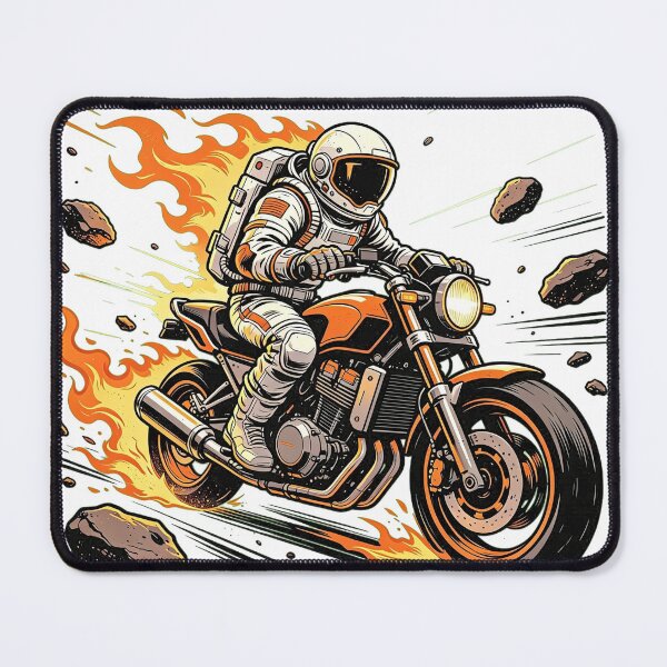 Item preview, Astronaut Riding Motorcycle in Space with Asteroid and Fire Flames designed and sold by TeyArtWork.