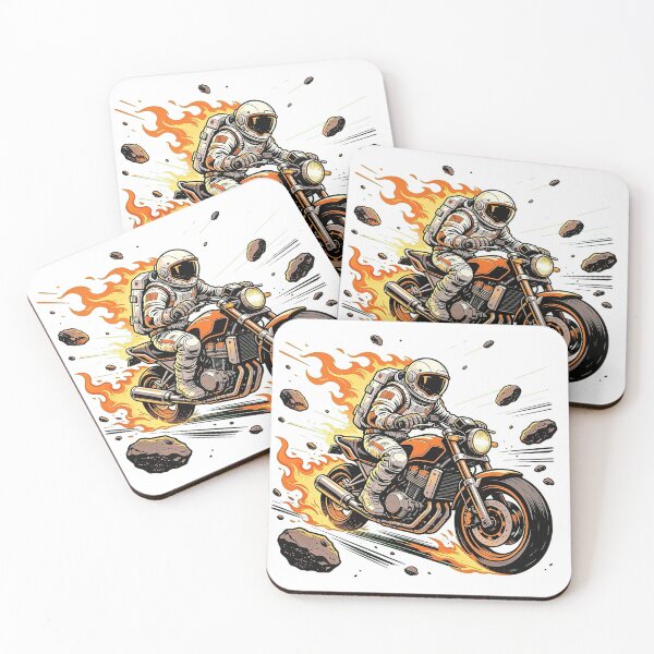 Item preview, Astronaut Riding Motorcycle in Space with Asteroid and Fire Flames designed and sold by TeyArtWork.