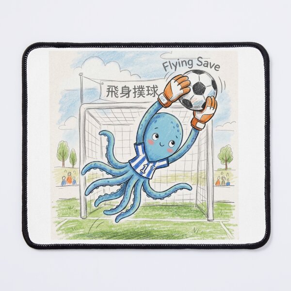 Item preview, Cute Octopus Goalkeeper Flying Save Soccer Illustration designed and sold by TaiwanMemory.