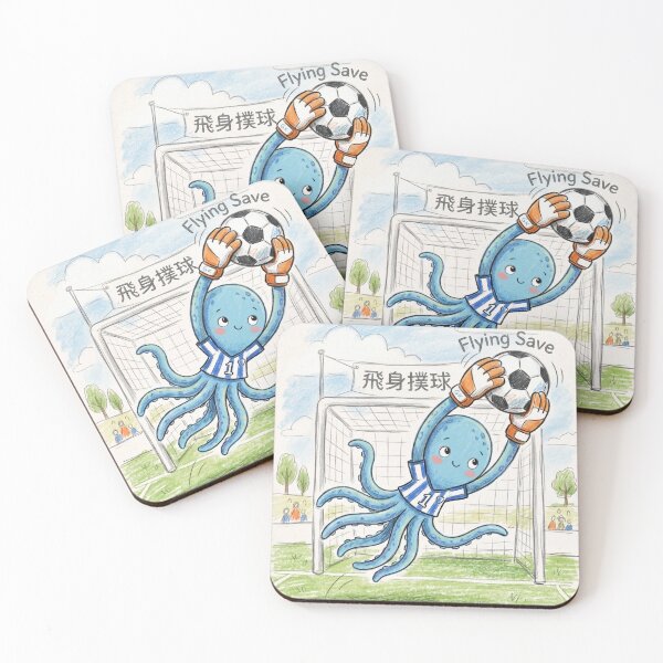 Item preview, Cute Octopus Goalkeeper Flying Save Soccer Illustration designed and sold by TaiwanMemory.