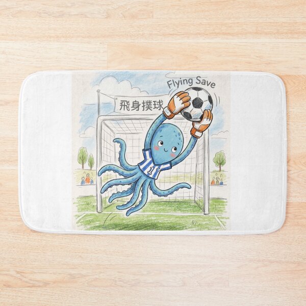 Item preview, Cute Octopus Goalkeeper Flying Save Soccer Illustration designed and sold by TaiwanMemory.