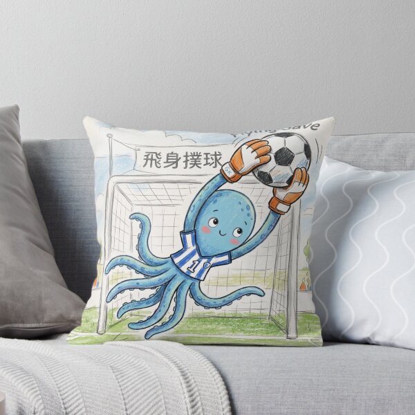 Item preview, Cute Octopus Goalkeeper Flying Save Soccer Illustration designed and sold by TaiwanMemory.