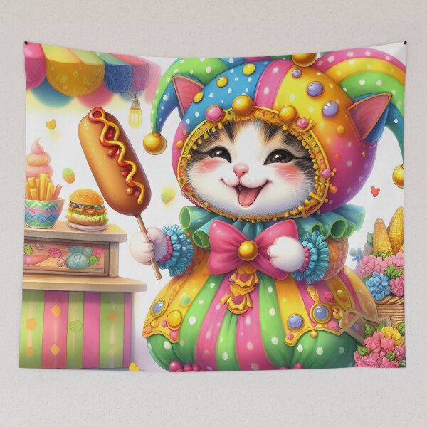 Item preview, Jester Cat Loves Corn Dogs designed and sold by TinCatOutPost.