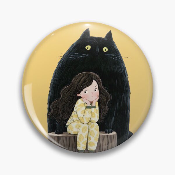 Item preview, Lemon Pajama Girl and Her Giant Black Cat Guardian  designed and sold by Whimsical Wayfarer.
