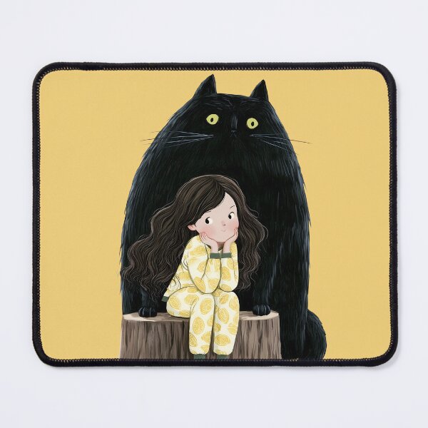 Item preview, Lemon Pajama Girl and Her Giant Black Cat Guardian designed and sold by Whimsical Wayfarer.