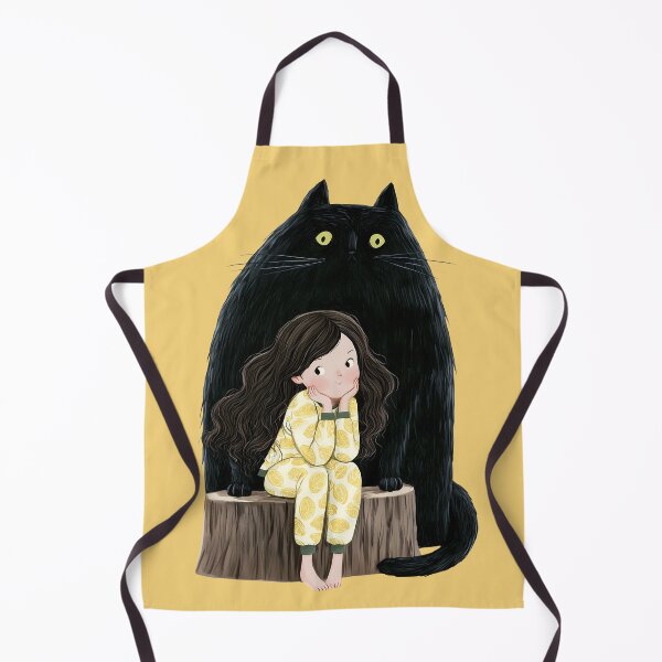 Item preview, Lemon Pajama Girl and Her Giant Black Cat Guardian designed and sold by Whimsical Wayfarer.
