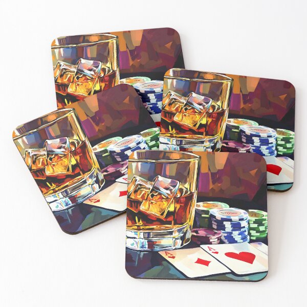 Item preview, Whiskey Cards and Midnight Stakes - A Lively Poker Table Filled with Risk Atmosphere and Neon Energy designed and sold by OlfactoART Studio.