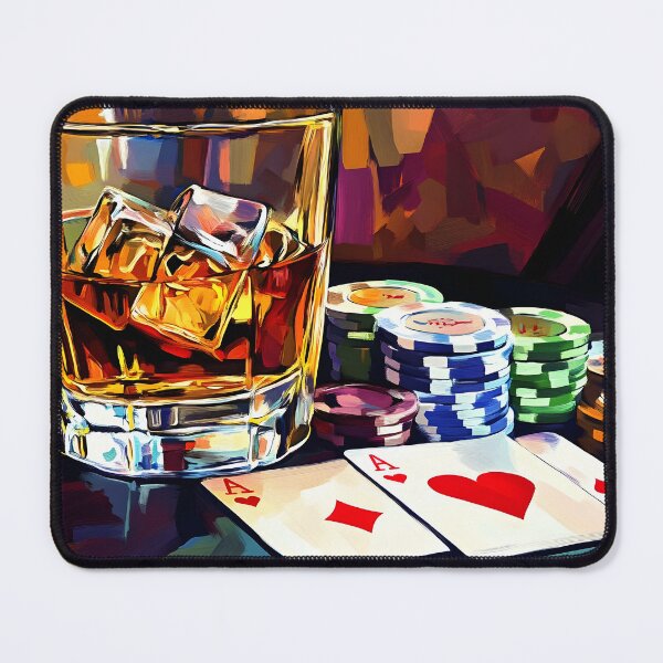 Item preview, Whiskey Cards and Midnight Stakes - A Lively Poker Table Filled with Risk Atmosphere and Neon Energy designed and sold by OlfactoART Studio.