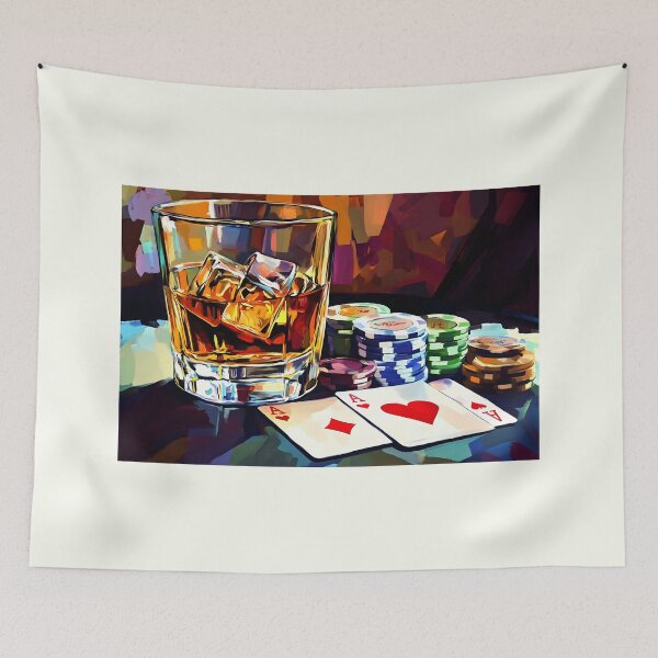 Item preview, Whiskey Cards and Midnight Stakes - A Lively Poker Table Filled with Risk Atmosphere and Neon Energy designed and sold by OlfactoART Studio.