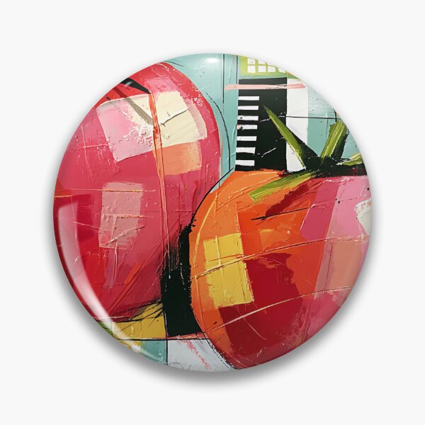 Item preview, Crimson Garden Rhythm - Twin Tomatoes Alive with Bold Geometry and Contemporary Color Expression designed and sold by OlfactoART Studio.