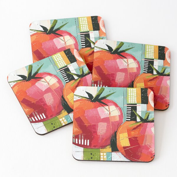Item preview, Crimson Garden Rhythm - Twin Tomatoes Alive with Bold Geometry and Contemporary Color Expression designed and sold by OlfactoART Studio.