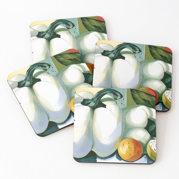 Item preview, Organic Still Life in Warm Geometry - White Bell Peppers and Citrus in a Vibrant Modern Arrangement designed and sold by OlfactoART Studio.
