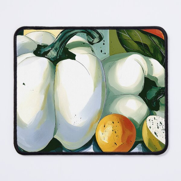 Item preview, Organic Still Life in Warm Geometry - White Bell Peppers and Citrus in a Vibrant Modern Arrangement designed and sold by OlfactoART Studio.