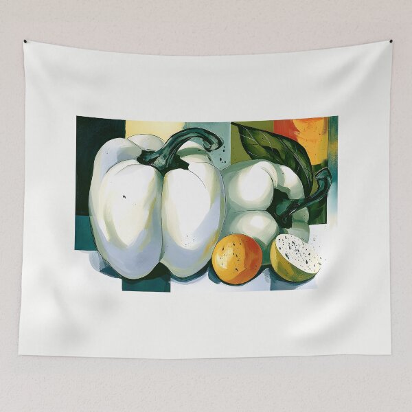 Item preview, Organic Still Life in Warm Geometry - White Bell Peppers and Citrus in a Vibrant Modern Arrangement designed and sold by OlfactoART Studio.
