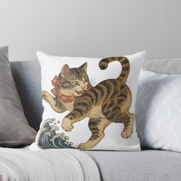 Item preview, 　Playful Tabby Cat Ukiyo-e Japanese Woodblock Print - Vintage Cat Art designed and sold by WabiSabiArts.