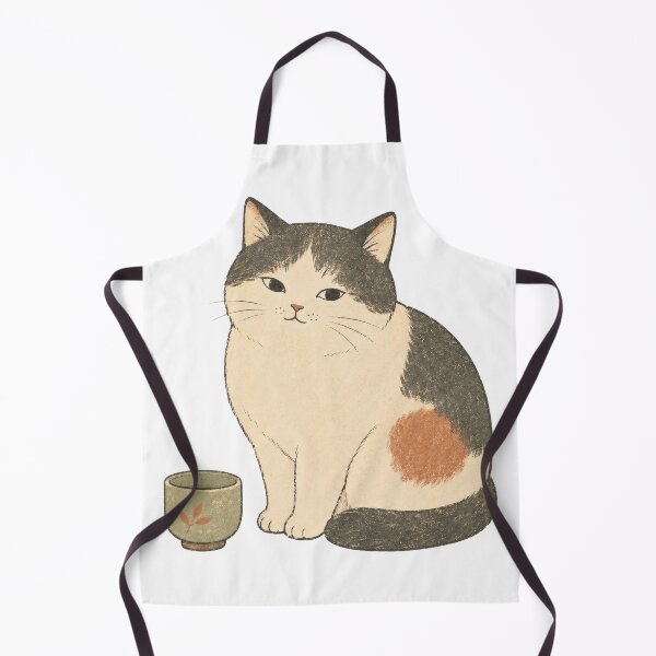 Item preview, Cozy Vintage Japanese Cat with Tea Cup - Muted Aesthetic Illustration designed and sold by WabiSabiArts.