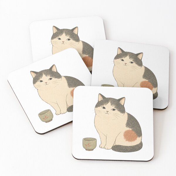 Item preview, Cozy Vintage Japanese Cat with Tea Cup - Muted Aesthetic Illustration designed and sold by WabiSabiArts.