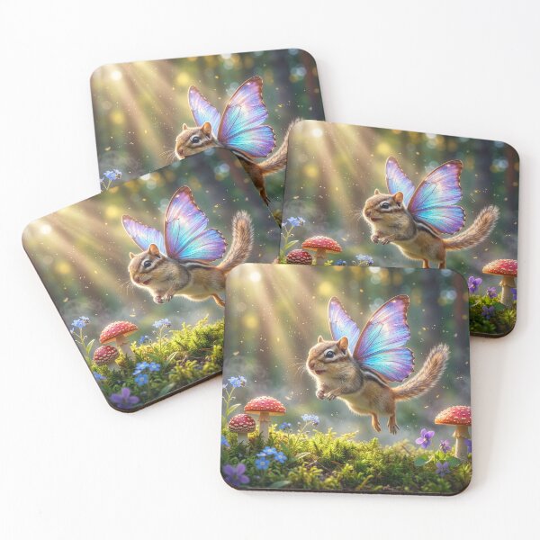 Item preview, Chipmunk Fairy Flies Between Amanita Mushrooms designed and sold by Tridentulus.