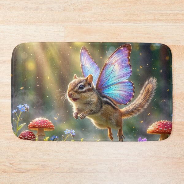 Item preview, Chipmunk Fairy Flies Between Amanita Mushrooms designed and sold by Tridentulus.