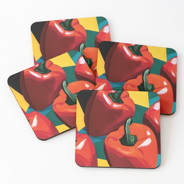 Item preview, Red Pepper Reflections - Glossy Harvest Forms Against Bold Geometry and Vibrant Contemporary Color designed and sold by OlfactoART Studio.