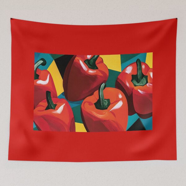 Item preview, Red Pepper Reflections - Glossy Harvest Forms Against Bold Geometry and Vibrant Contemporary Color designed and sold by OlfactoART Studio.