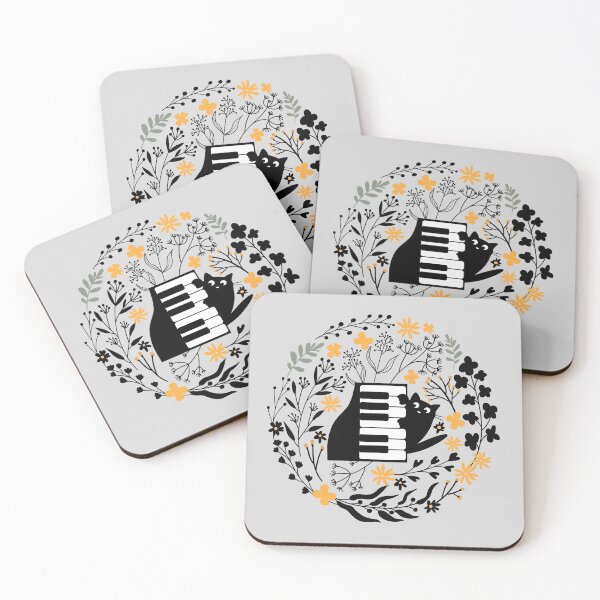 Item preview, Piano cat in a wildflower garden designed and sold by InkRiot Studios.