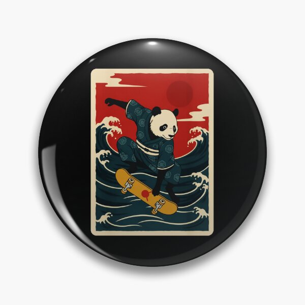Item preview, Skateboarding Panda Riding Ocean Waves in Retro Japanese Style designed and sold by JordynLadukeg65.