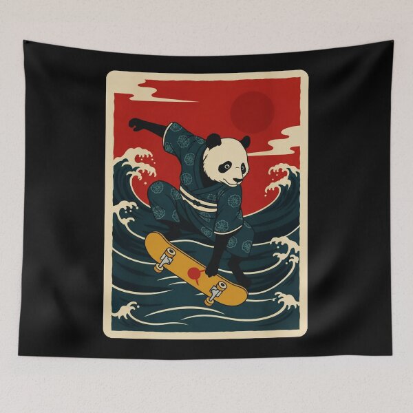 Item preview, Skateboarding Panda Riding Ocean Waves in Retro Japanese Style designed and sold by JordynLadukeg65.