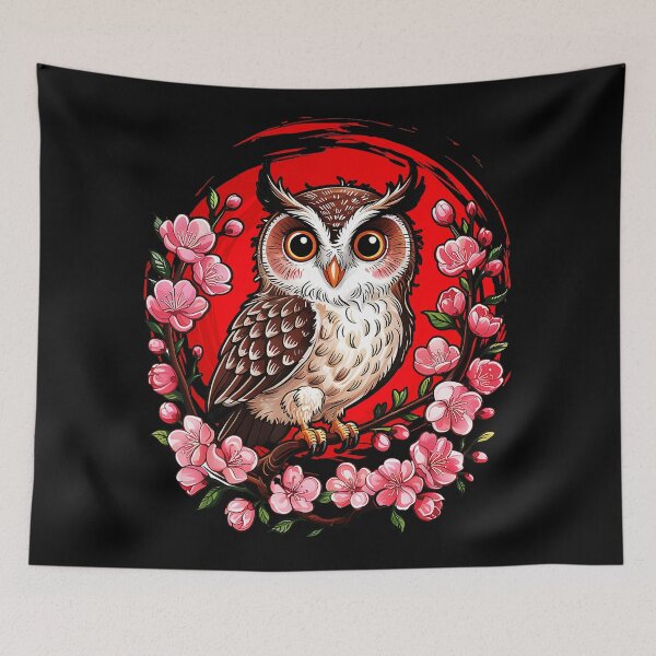 Item preview, Wise Owl Among Cherry Blossoms Japanese Woodblock Inspired designed and sold by titanlevi.