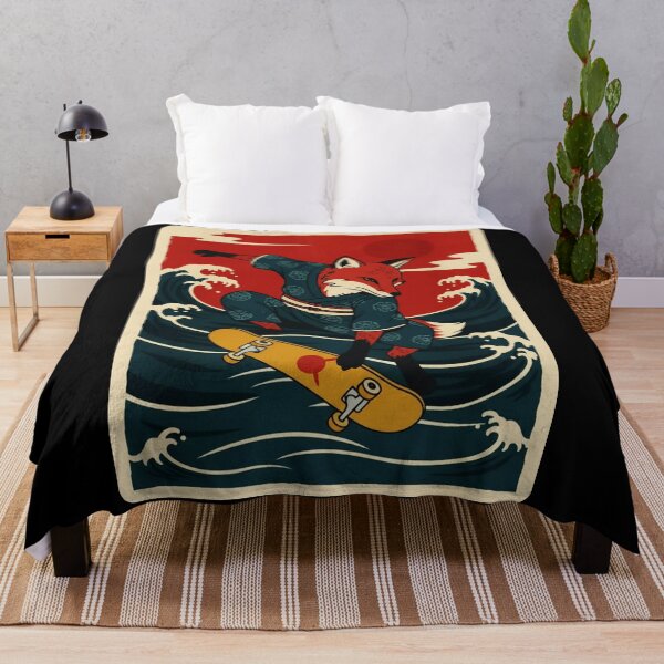 Item preview, Skateboarding Fox Riding Ocean Waves in Vintage Japanese Style designed and sold by JordynLadukeg65.