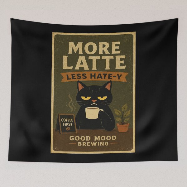Item preview, More Latte Less Hate-y Grumpy Black Cat Coffee designed and sold by eliramaison.