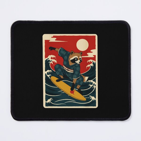 Item preview, Surfing Raccoon on Ocean Waves with Retro Japanese Poster Vibes designed and sold by JordynLadukeg65.