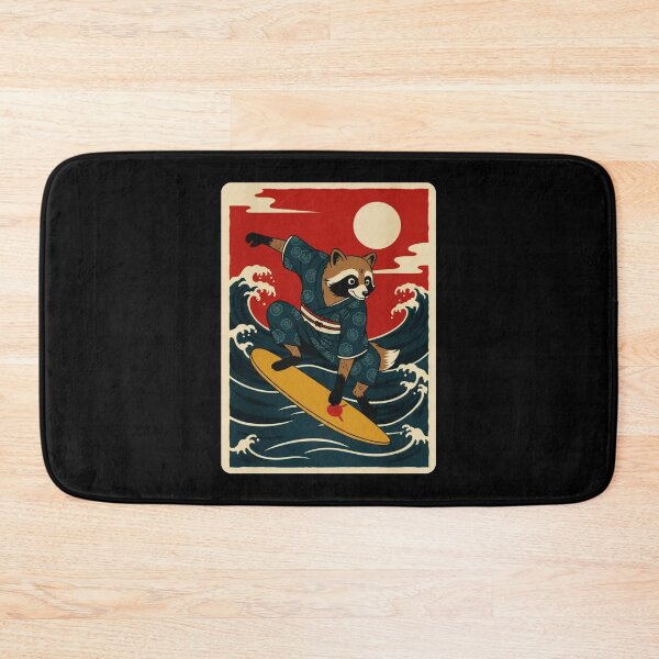 Item preview, Surfing Raccoon on Ocean Waves with Retro Japanese Poster Vibes designed and sold by JordynLadukeg65.