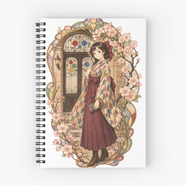 Item preview, Taisho Romance Haikara Girl with Stained Glass and Cherry Blossoms - Vintage Japanese Art designed and sold by WabiSabiArts.