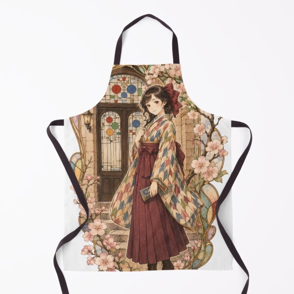 Item preview, Taisho Romance Haikara Girl with Stained Glass and Cherry Blossoms - Vintage Japanese Art designed and sold by WabiSabiArts.