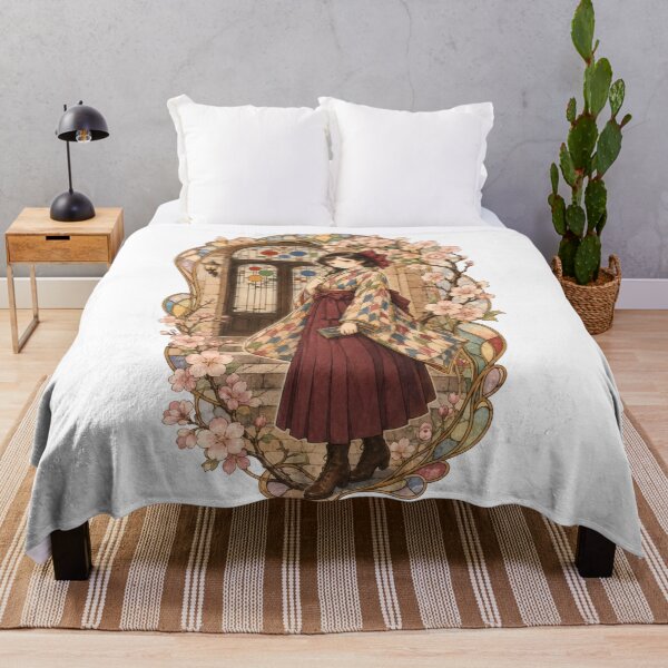 Item preview, Taisho Romance Haikara Girl with Stained Glass and Cherry Blossoms - Vintage Japanese Art designed and sold by WabiSabiArts.